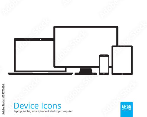 Smartphone, Tablet, Laptop and Desktop Computer Icons