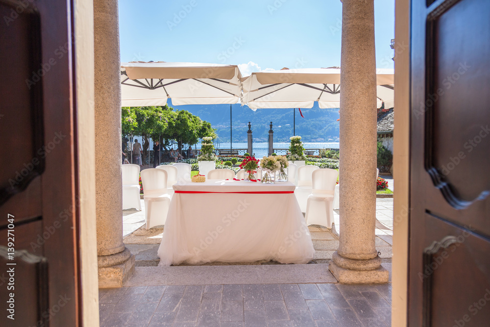 Naklejka premium Lake Orta, 19 July 2016. Wedding ceremony outdoor to Villa Bossi in Piedmont, Italy.