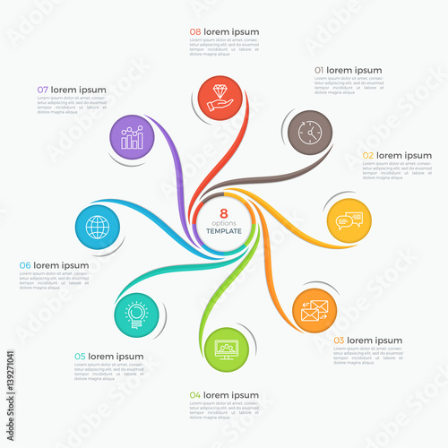 Swirl style infographic template with 8 options