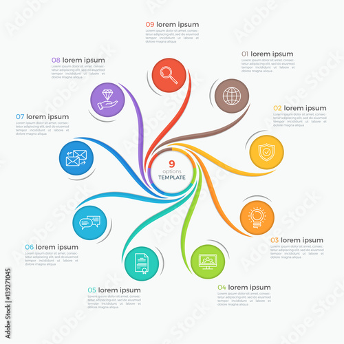 Swirl style infographic template with 9 options.