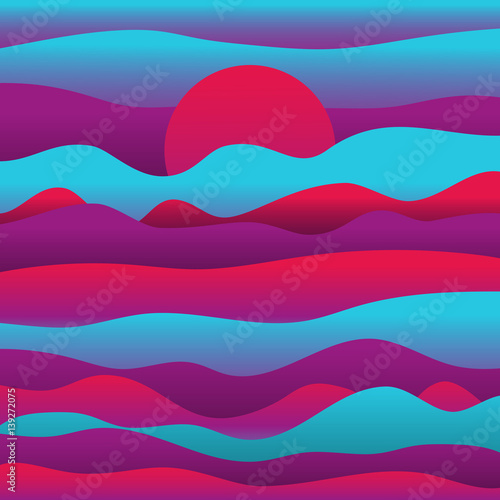 Material design vector backdrop. Abstract colorful bright background in purple tones of the smooth undulating shapes.