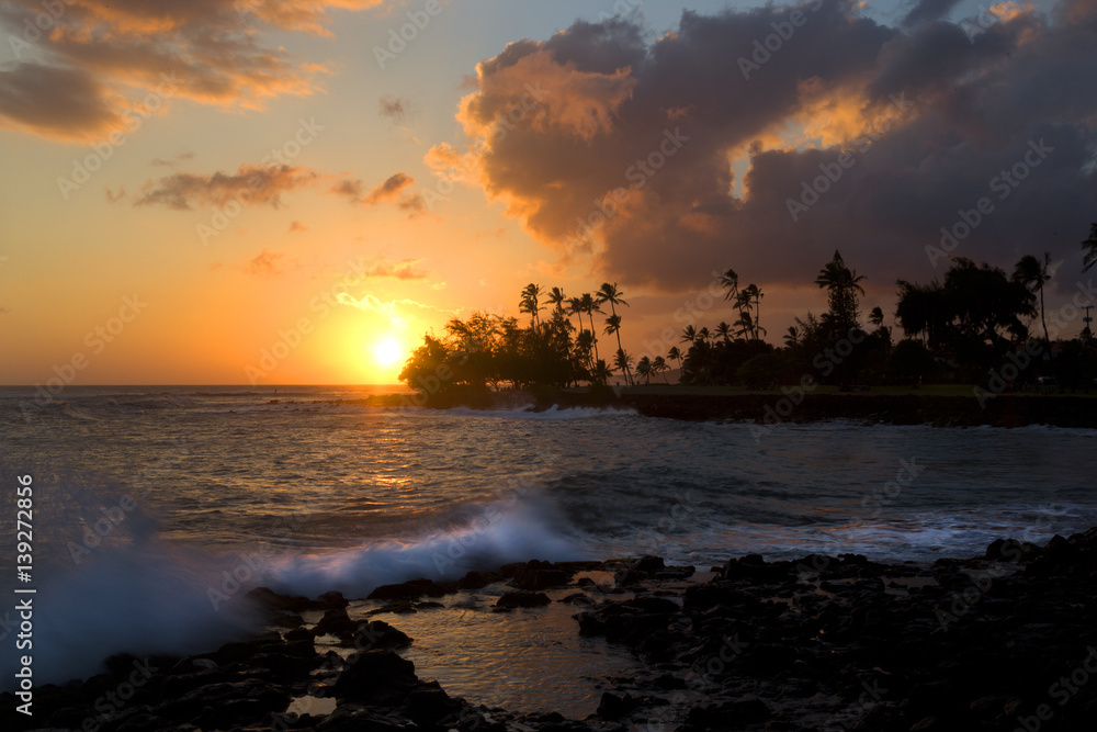 Sunset, Poipu Beach, Kauai, Hawaii