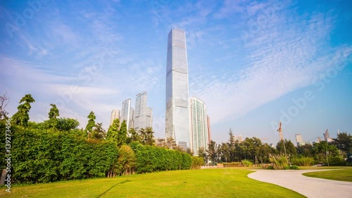 hong kong kowloon island famous icc tower park day panorama 4k time lapse china
