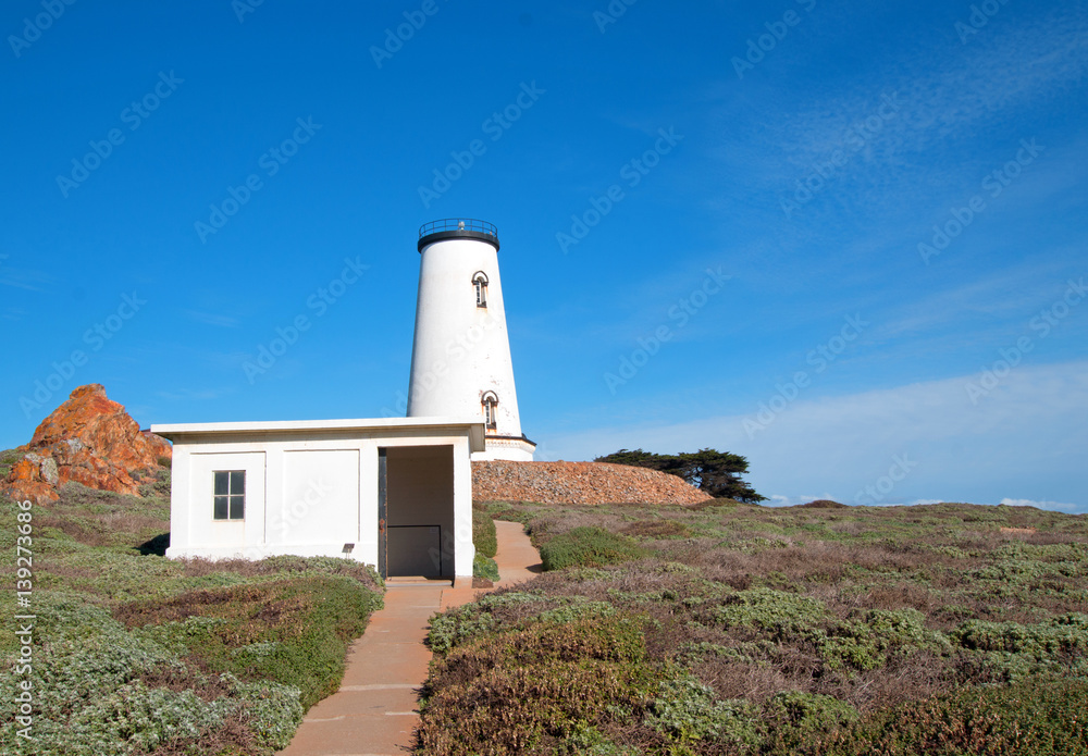 Lighthouse at Piedras Blancas point on the Central California Coast north of San Simeon California U S of A