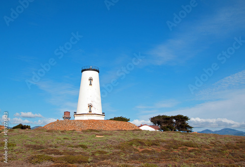 Lighthouse at Piedras Blancas point on the Central California Coast north of San Simeon elephant seal colony in California USA