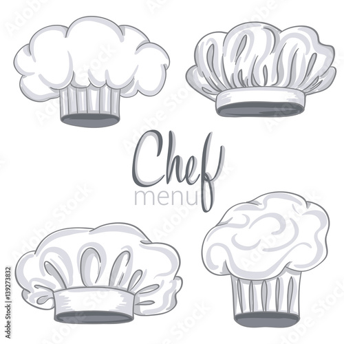 set of hand drawn chef hat on white. vector illustration