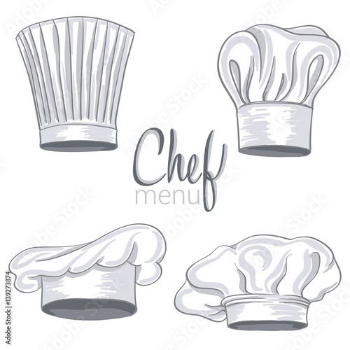 collection of hand drawn chef hat on white. vector illustration