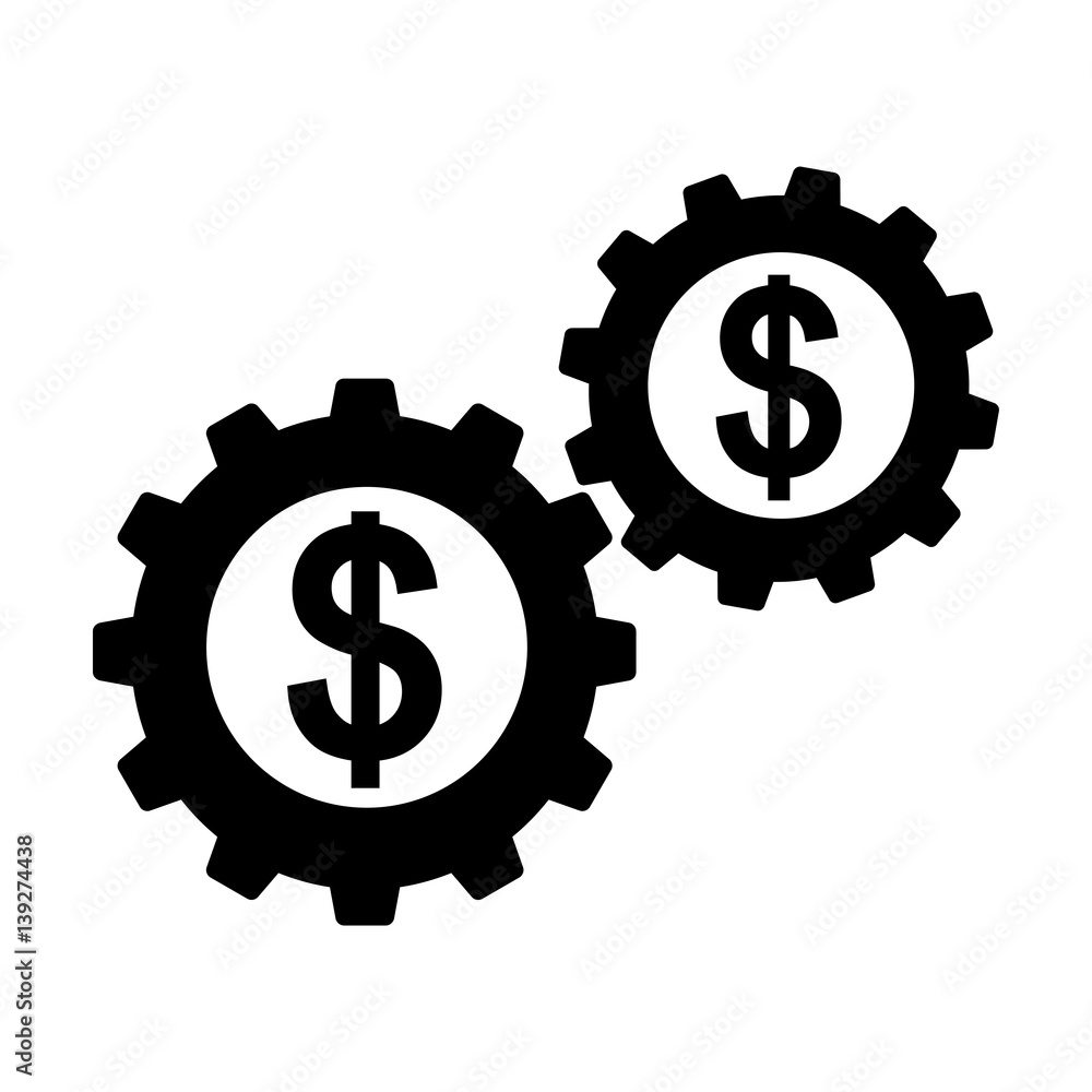 Money working icon. Dollar coins as cogwheels or gears in working mechanism. Vector Illustration Money working icon. Dollar coins as cogwheels or gears in working mechanism. Vector Illustration