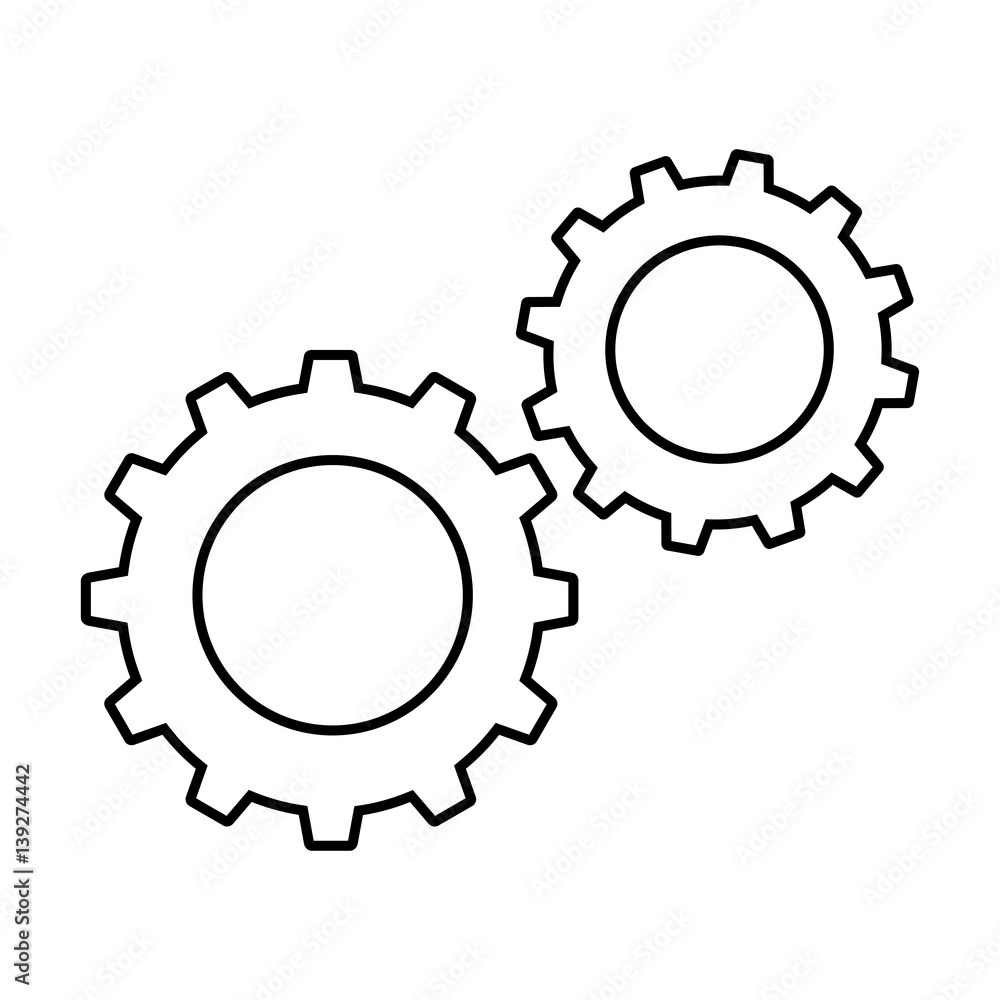 Cogwheels or gears line icon. Connected cogwheels in working mechanism. Vector Illustration Cogwheels or gears line icon. Connected cogwheels in working mechanism. Vector Illustration