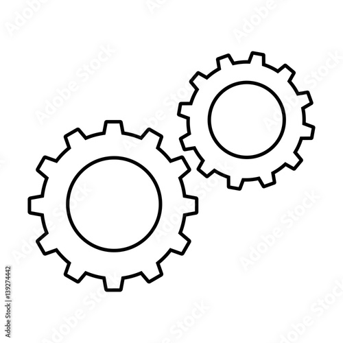 Cogwheels or gears line icon. Connected cogwheels in working mechanism. Vector Illustration