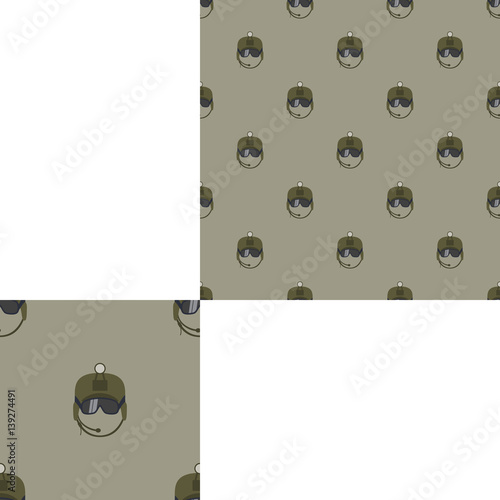 Seamless khaki patterns of military hats with pattern unit.