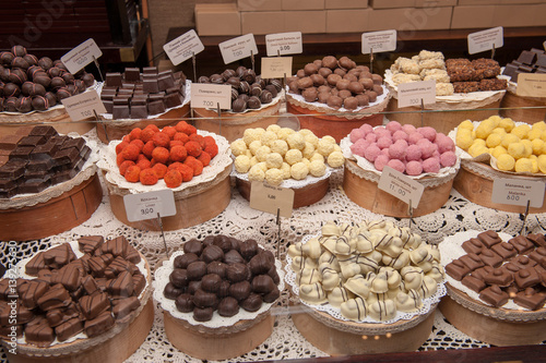 Chocolate sweets on a counter