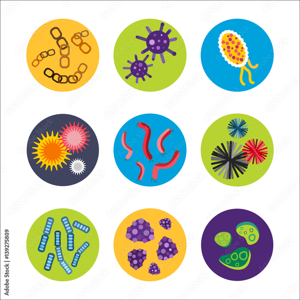 Bacteria virus microscopic isolated microbes icon human microbiology organism and medicine infection biology illness pathogen mold vector illustration.