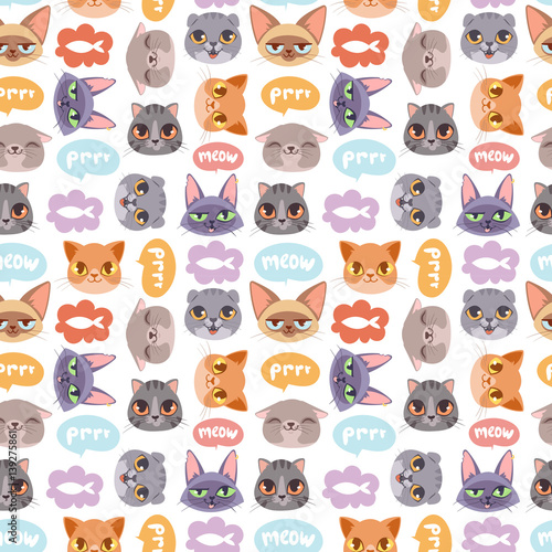 Cats vector heads illustration seamless pattern