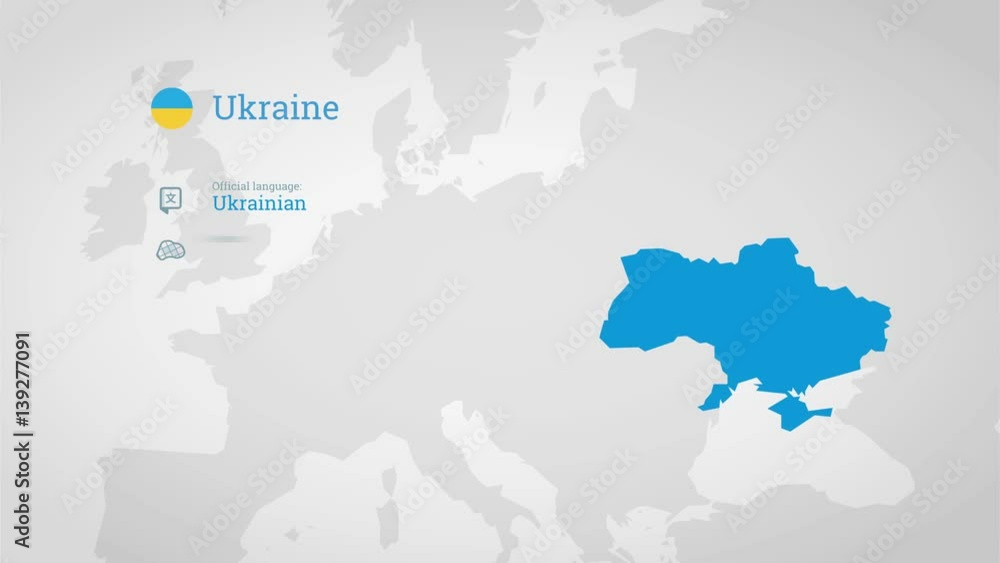 Animated infographics map with country's flag and profile. Ukraine Animated infographics map with country's flag and profile. Ukraine