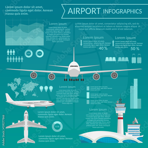 Airport passenger terminal and waiting room. International arrival departures background vector illustration airplane infographic