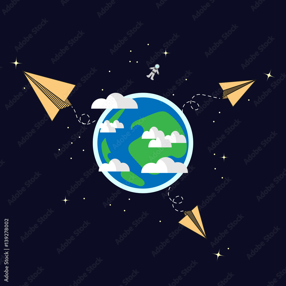 Naklejka premium Paper airplaines in space