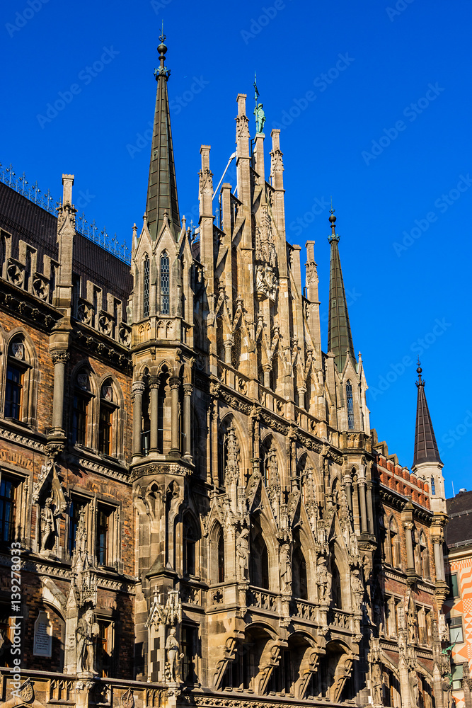 Fototapeta premium Gothic New Town Hall (Neues Rathaus, 1867). Munich, Germany.