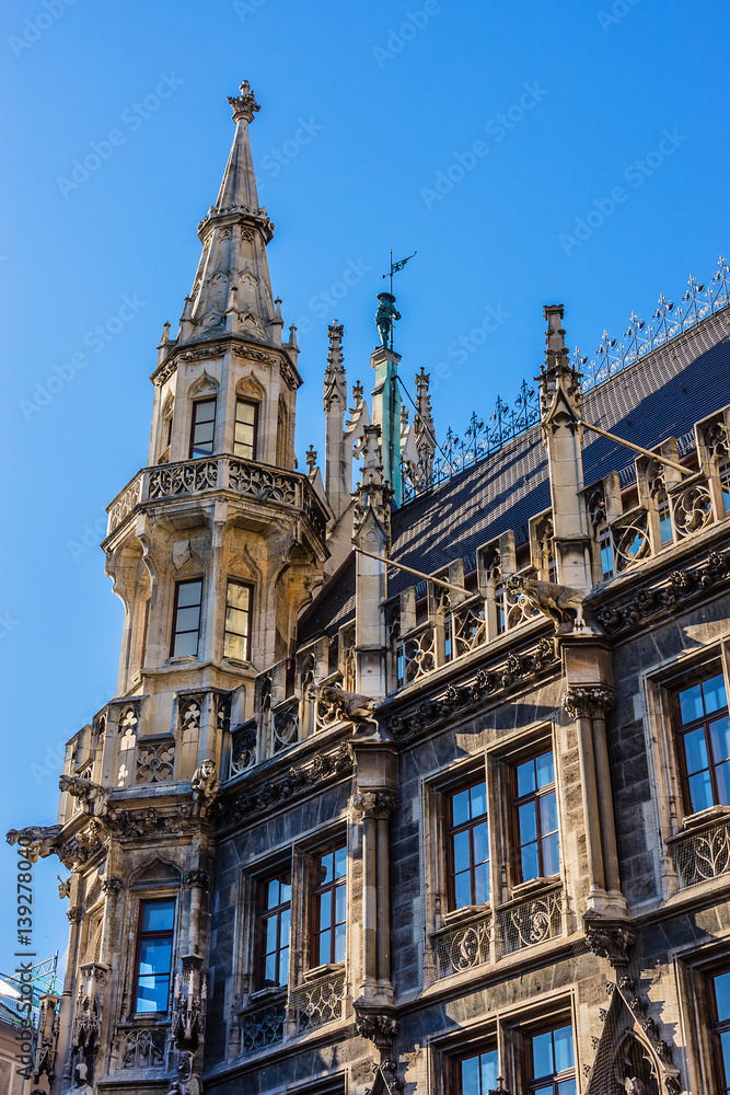 Gothic New Town Hall (Neues Rathaus, 1867). Munich, Germany.