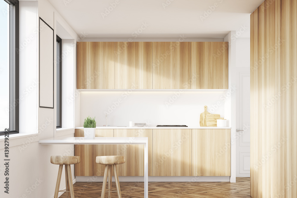 Fototapeta premium Light wood kitchen interior with a table