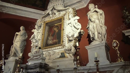 Perast, Montenegro - September 3, 2016: Altar in Church of Our Lady of the Rocks, Perast, Montenegro, on September 3, 2016