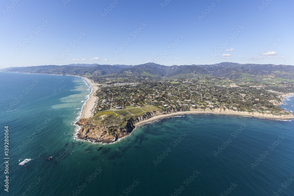 Aerial shoreline view of Point Dume in Malibu, California.