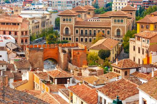 Tableau sur toile View from the observation deck Mirador de la Lona of the old town, Triumphal Squ