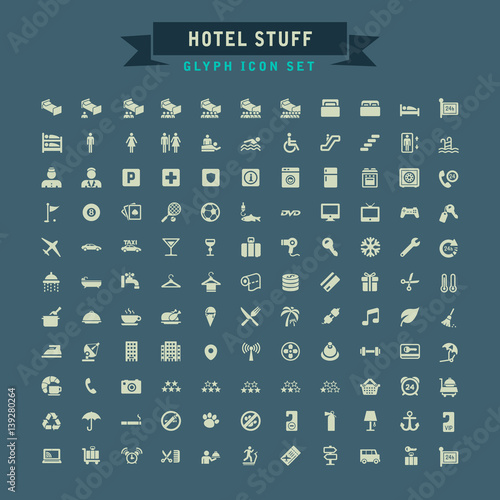 Hotel Stuff Glyph Icon Set