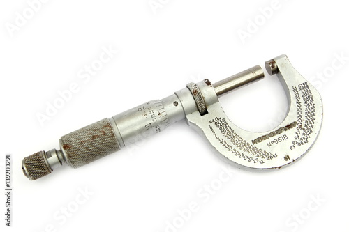 Photos Vintage imperial measurement micrometer on white background