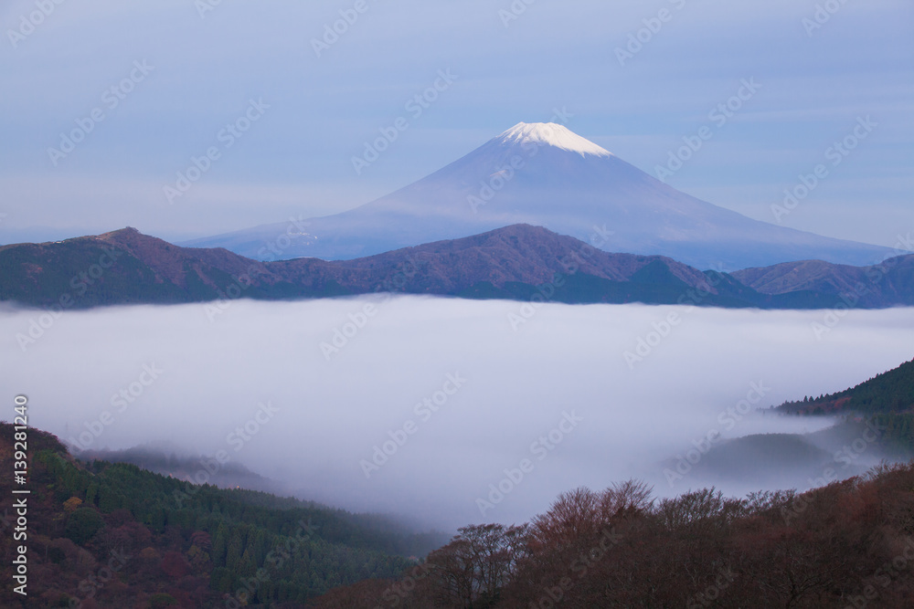 Mt.fuji and sea of mist above lake ashi at Hakone in autumn early morning