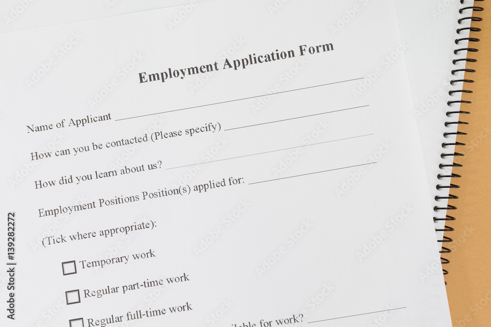 Close - up Blank employment application paper form Close - up Blank employment application paper form