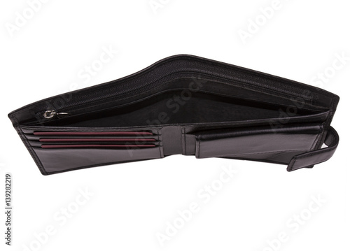 Open an empty men's wallet isolated on white background