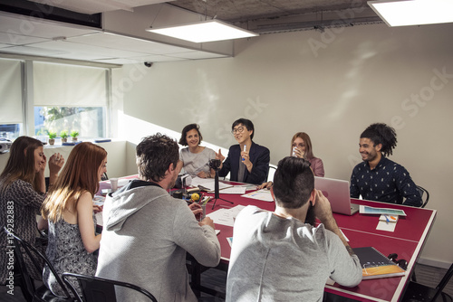 Colleagues meeting in casual office