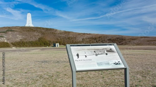 Big Kill Devil Hill Information Signage at the Historical Wright Brothers National Memorial Park on a Sunny Day in Kitty Hawk North Carolina
