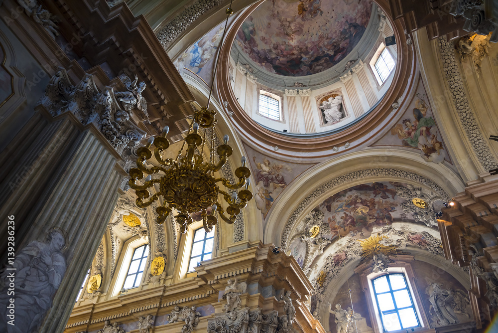 Baroque Church interior in Krakow Poland.The city of Krakow is known as the city of churches. 