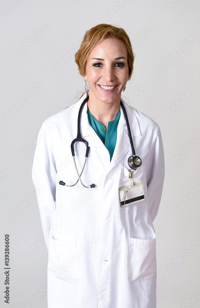 beautiful and happy woman md doctor or nurse posing smiling cheerful with stethoscope beautiful and happy woman md doctor or nurse posing smiling cheerful with stethoscope