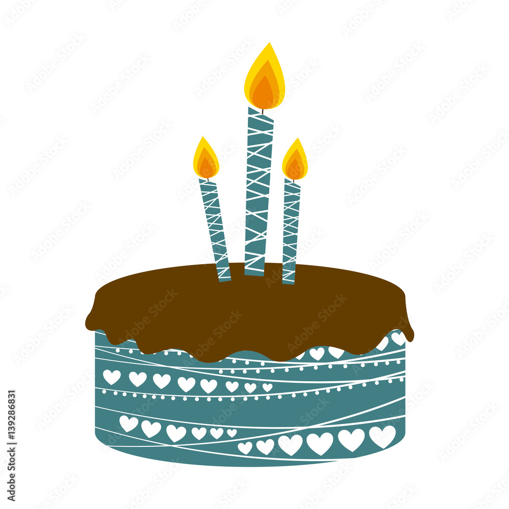 Colorful Picture Birthday Cake With Candles Vector Illustration Stock
