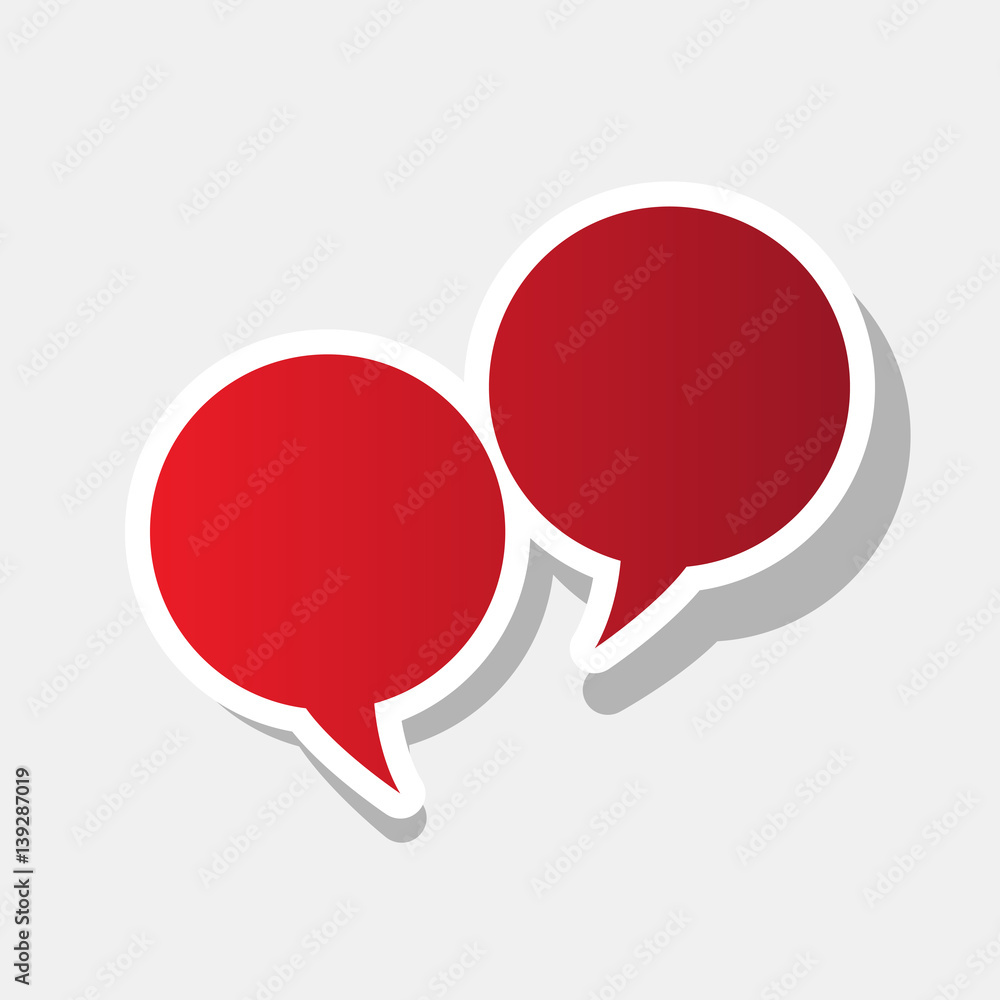 Speech bubble sign. Vector. New year reddish icon with outside stroke and gray shadow on light gray background. Speech bubble sign. Vector. New year reddish icon with outside stroke and gray shadow on light gray background.