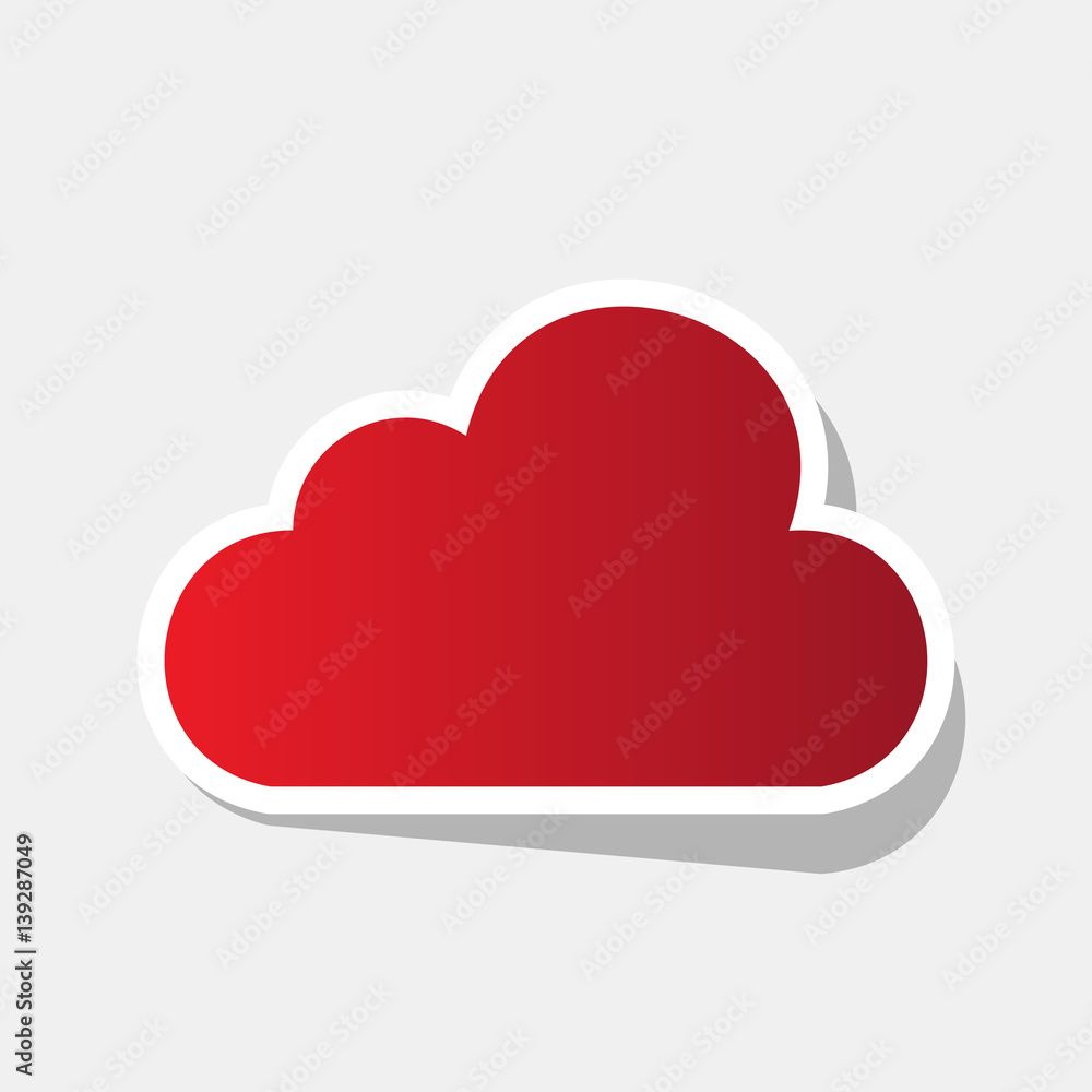 Cloud sign illustration. Vector. New year reddish icon with outside stroke and gray shadow on light gray background. Cloud sign illustration. Vector. New year reddish icon with outside stroke and gray shadow on light gray background.