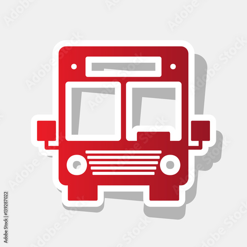 Bus sign illustration. Vector. New year reddish icon with outside stroke and gray shadow on light gray background.