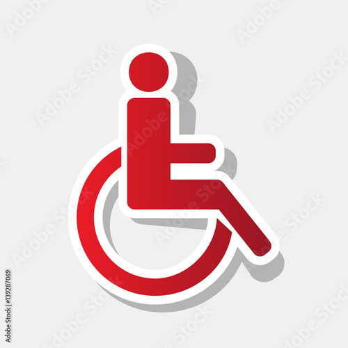 Disabled sign illustration. Vector. New year reddish icon with outside stroke and gray shadow on light gray background.