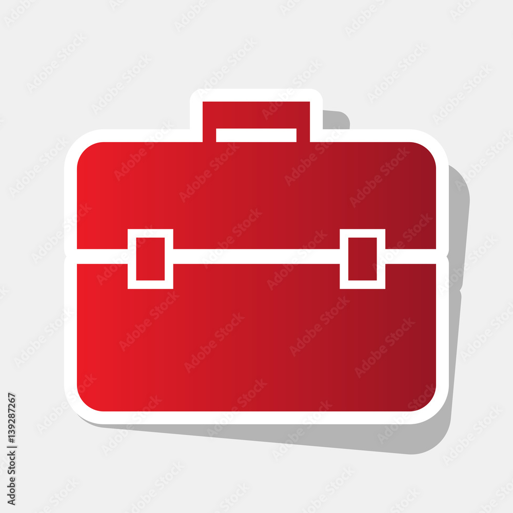 Briefcase sign illustration. Vector. New year reddish icon with outside stroke and gray shadow on light gray background. Briefcase sign illustration. Vector. New year reddish icon with outside stroke and gray shadow on light gray background.