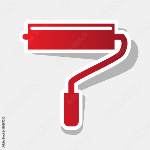 Roller sign illustration. Vector. New year reddish icon with outside stroke and gray shadow on light gray background.
