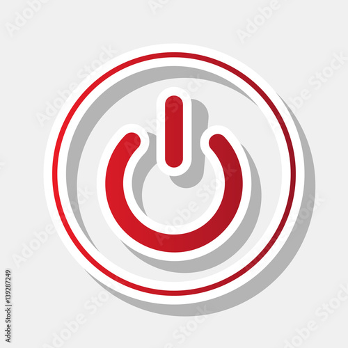 On Off switch sign. Vector. New year reddish icon with outside stroke and gray shadow on light gray background.