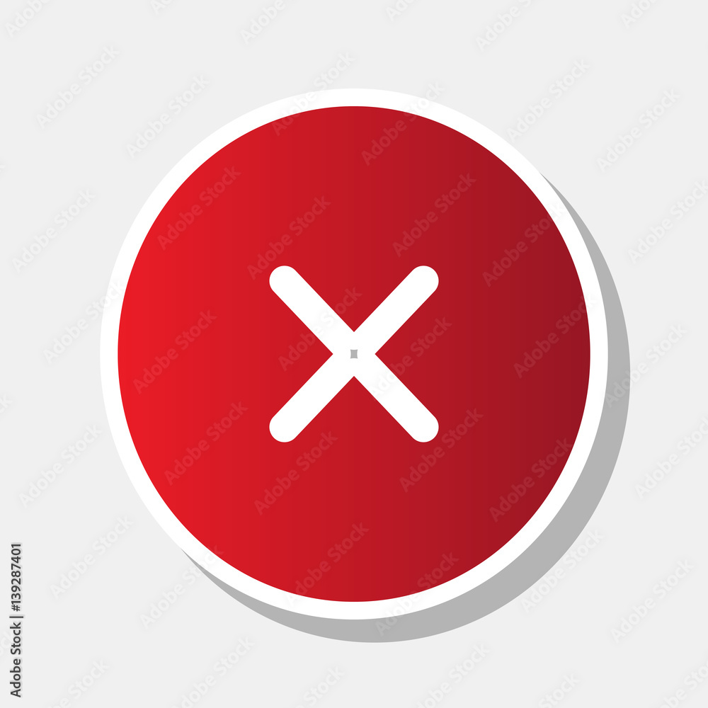 Cross sign illustration. Vector. New year reddish icon with outside stroke and gray shadow on light gray background. Cross sign illustration. Vector. New year reddish icon with outside stroke and gray shadow on light gray background.