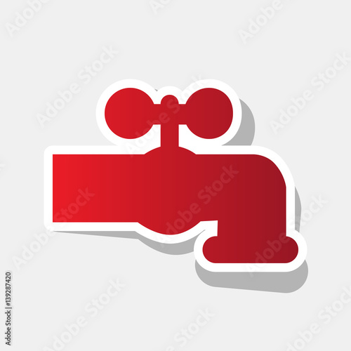 Water faucet sign illustration. Vector. New year reddish icon with outside stroke and gray shadow on light gray background.