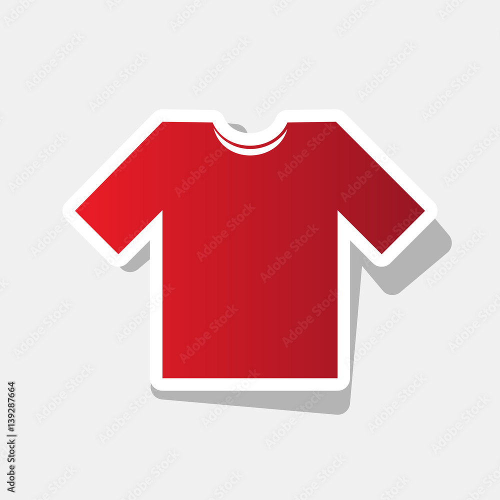T-shirt sign illustration. Vector. New year reddish icon with outside stroke and gray shadow on light gray background. T-shirt sign illustration. Vector. New year reddish icon with outside stroke and gray shadow on light gray background.