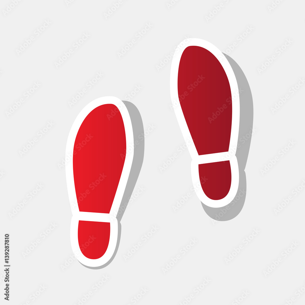 Imprint soles shoes sign. Vector. New year reddish icon with outside stroke and gray shadow on light gray background. Imprint soles shoes sign. Vector. New year reddish icon with outside stroke and gray shadow on light gray background.
