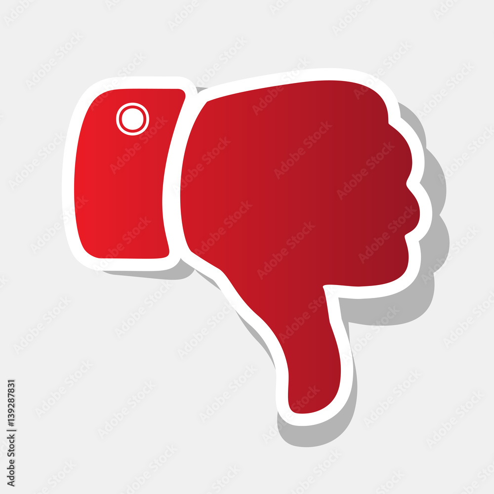 Hand sign illustration. Vector. New year reddish icon with outside stroke and gray shadow on light gray background. Hand sign illustration. Vector. New year reddish icon with outside stroke and gray shadow on light gray background.