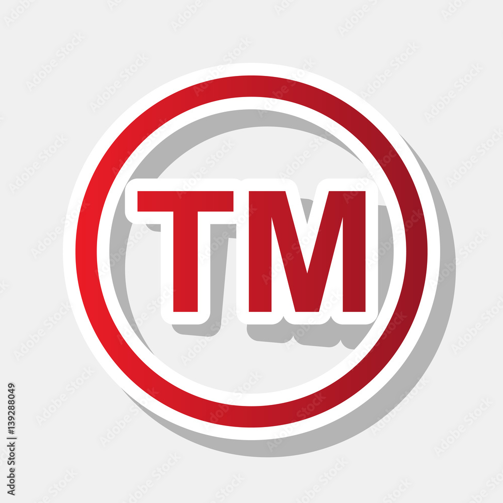 Trade mark sign. Vector. New year reddish icon with outside stroke and gray shadow on light gray background. Trade mark sign. Vector. New year reddish icon with outside stroke and gray shadow on light gray background.